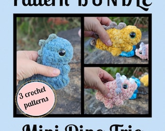 Mini Dino Trio Crochet Pattern: No Sew Dinosaur Toys (PDF Pattern)