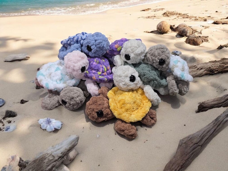 VIRKMÖNSTER, Havssköldpaddan Pebbles, Virkmönster för havssköldpadda, Virkmönster utan sömnad, Sköldpaddsleksak, Liten havssköldpadda bild 4