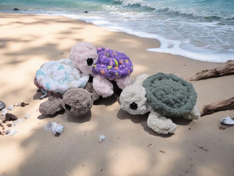 VIRKMÖNSTER, Havssköldpaddan Pebbles, Virkmönster för havssköldpadda, Virkmönster utan sömnad, Sköldpaddsleksak, Liten havssköldpadda bild 3