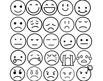 Emoji Faces SVG, 5Different Emoji| Cut Files | JPG PNG | Files for Cricut | Silhouette, Clipart, Instant Download, Digital Download