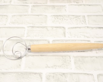 Stainless Steel Hook Bread Dough Mixer - 13" Danish Dough with Wooden Handle, Easter Present