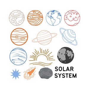 Solar System SVG, Planet, Sun, Moon | PNG JPG |  Vinyl Decal, Laptop Sticker, Cut Files, Files for Cricut, Clipart, Room Decor