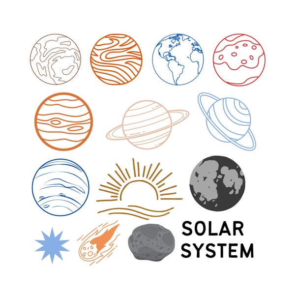 Solar System SVG, Planet, Sun, Moon | PNG JPG |  Vinyl Decal, Laptop Sticker, Cut Files, Files for Cricut, Clipart, Room Decor