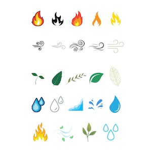 Elementen aarde, wind, vuur en water SVG, PNG, JPEG, gesneden bestanden, bestanden voor Cricut, clipart, kamerdecoratie, sticker beker, vinyl, schattig