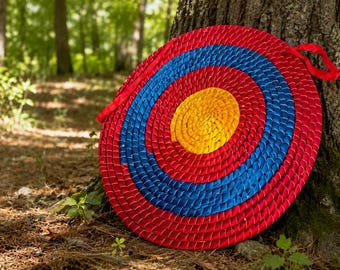 2-Layer Straw Archery Target – Traditional Handwoven Round Practice Target with Hanging Straps | Recurve & Longbow Target, Ship Next Day.