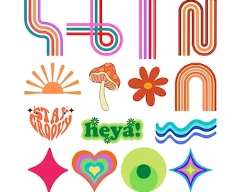 Groovy Line Art SVG, Boho Retro | Cut Files | JPG PNG | Files for Cricut | Silhouette, Clipart, Instant Download, Digital Download