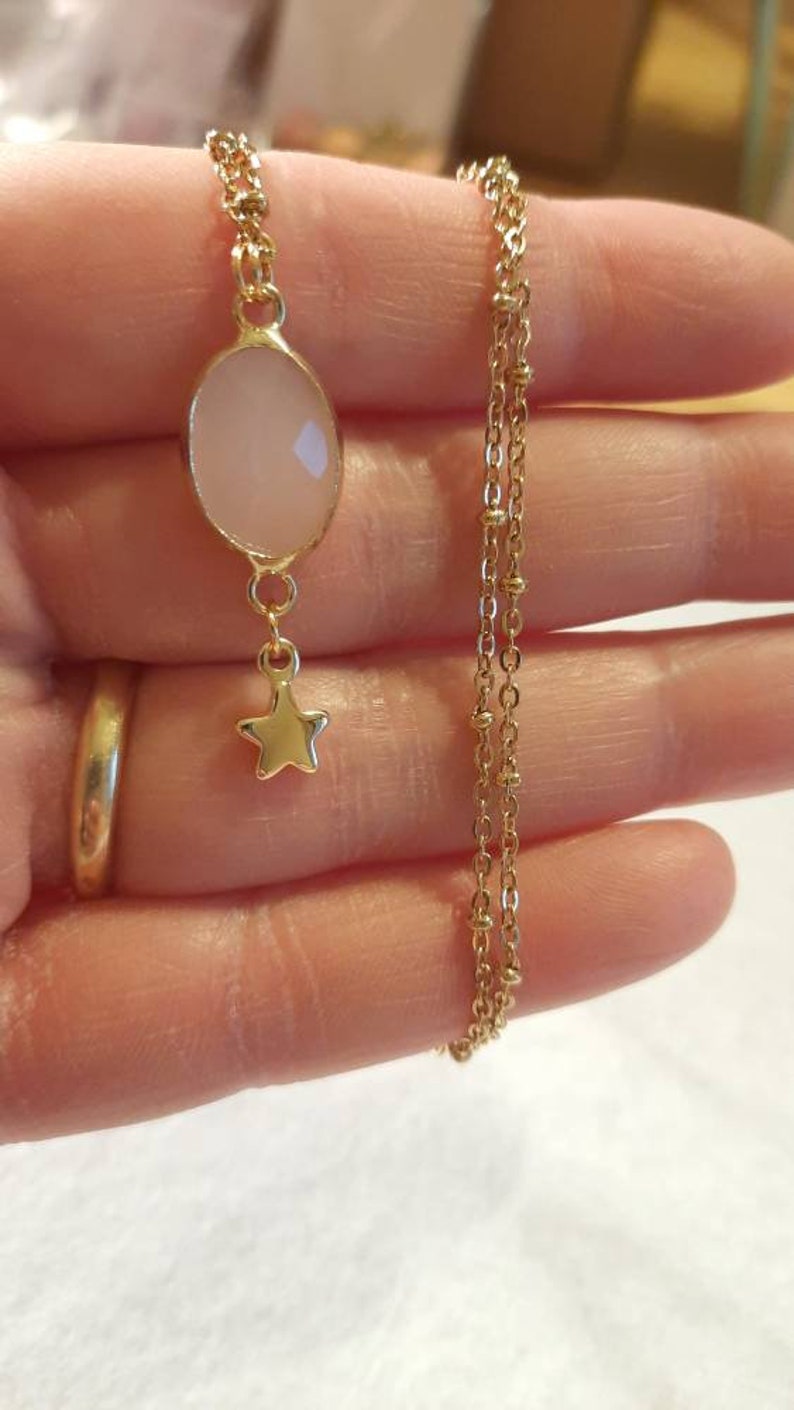 Golden chain gold stainless steel chain and pink quartz facets