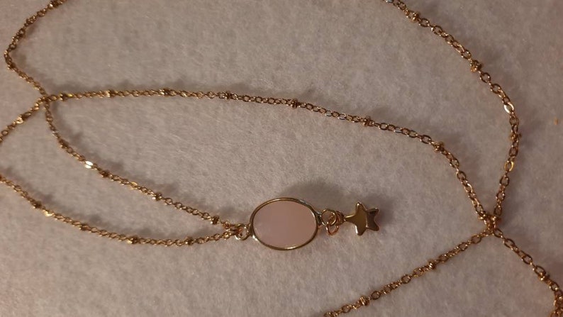 Golden chain gold stainless steel chain and pink quartz facets