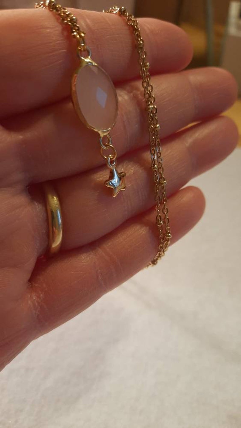 Golden chain gold stainless steel chain and pink quartz facets
