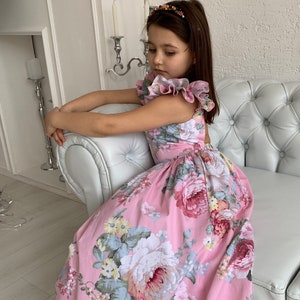 Flower girl dress Bridesmaid dress Summer set Outfit fot evening out Prom dress Teenager dress Peony pattern Floral print image 4