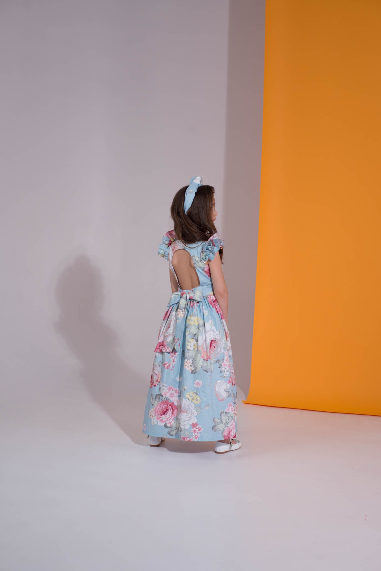 Light Blue Girls Dress With Floral Pattern Ruffles on Etsy