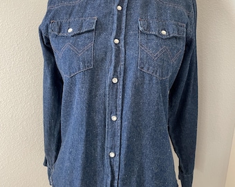 Vintage 1960s WRANGLER 27MW Sanforized Denim Western Shirt ~ 2XL