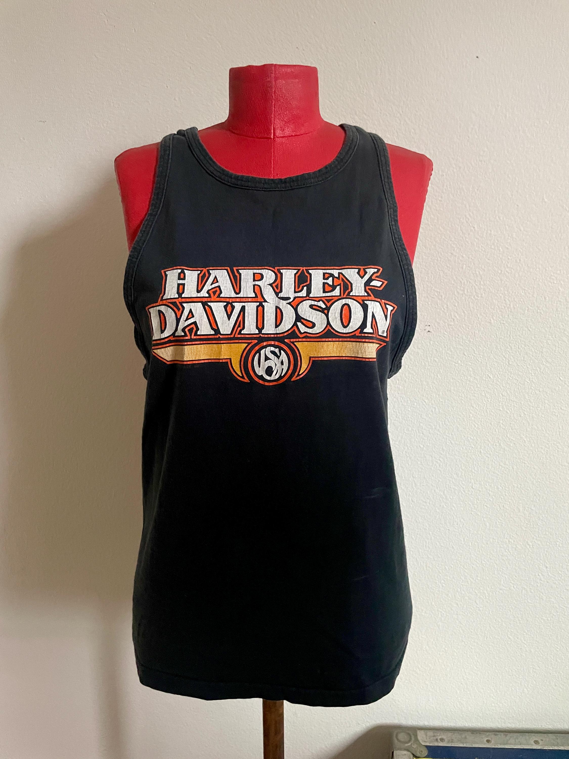Vintage Black Harley-davidson Tank Top: Razor-back Motorcycle