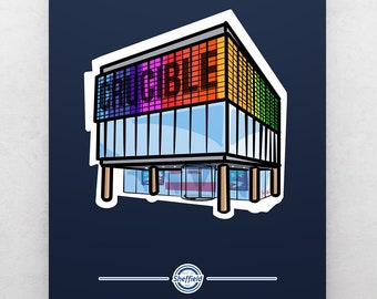 CRUCIBLE SHEFFIELD KUNST Druck, Sheffield Poster Wand Kunst Druck, Kultiger World Snooker Veranstaltungsort Sheffield Geschenk, gerahmt oder ungerahmt in A4/A3/A2