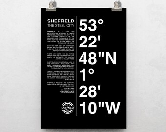 Sheffield Koordinaten Print: Steel City Typografie Kunst