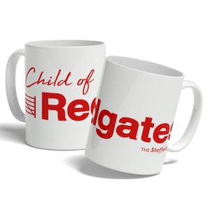 REDGATES SHEFFIELD MUG, Child of Redgates Toy Shop Retro Sheffield History Gift, 11oz Ceramic Tea or Coffee Mug in White and Red