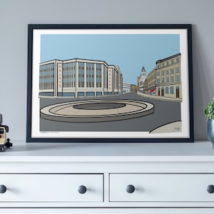 Hole in the Road Sheffield Kunstdruck | Retro Wahrzeichen Wand Poster | A4/A3/A2 | Gerahmte oder ungerahmte Optionen