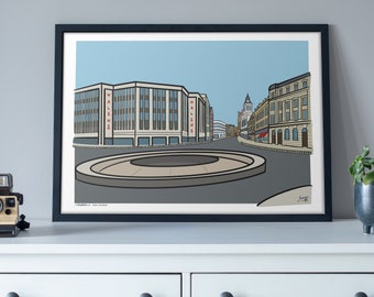 Hole in the Road Sheffield Kunstdruck | Retro Wahrzeichen Wand Poster | A4/A3/A2 | Gerahmte oder ungerahmte Optionen
