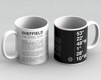 Sheffield Coordinates Mug: Stahl-Stadtgeschichte, 11 Unzen Keramik