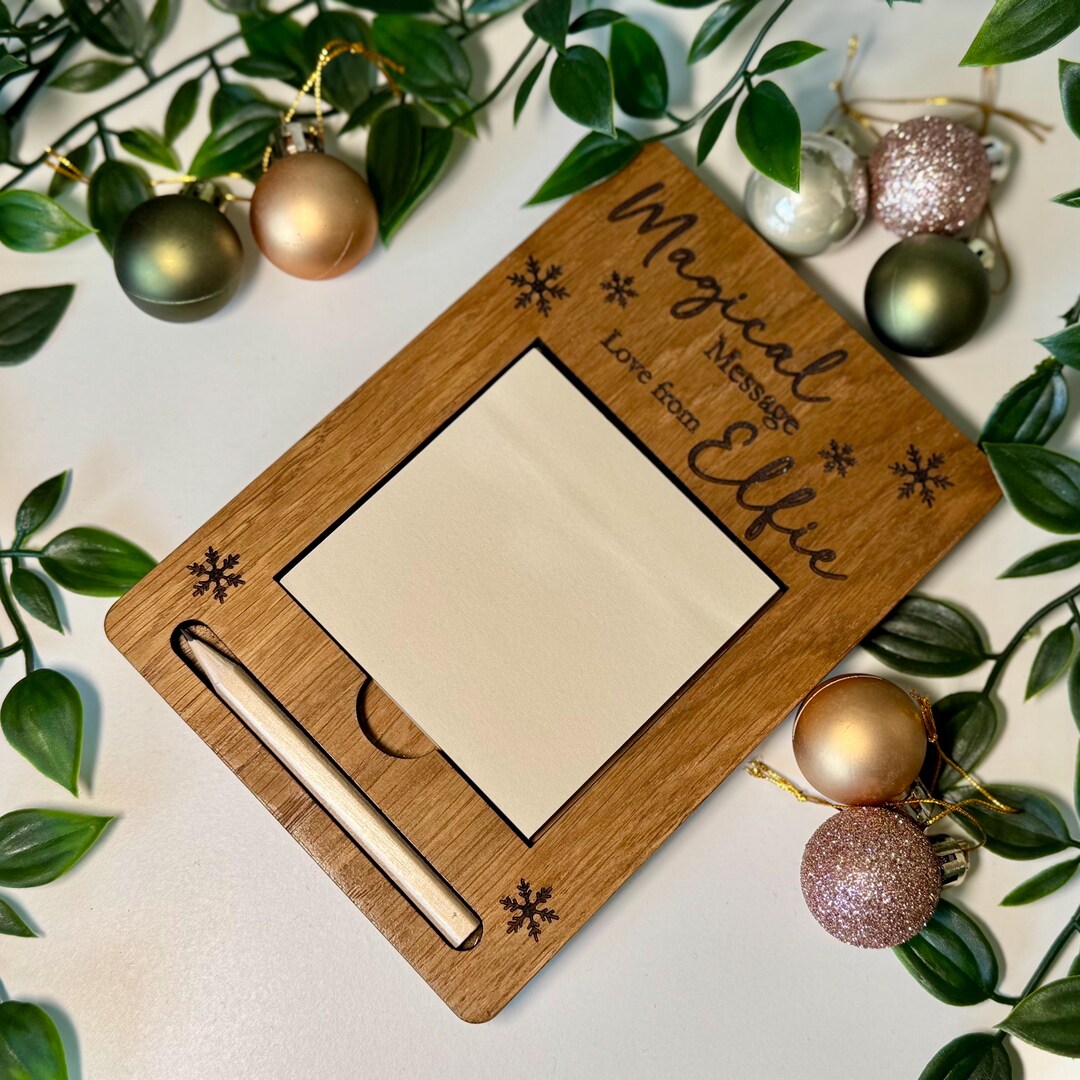 Personalised Oak Sticky Note Holder – Magical Message From Elfie | Elf ...