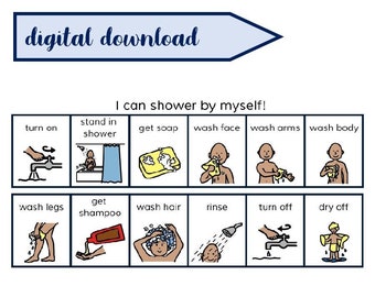 Printable SHOWERING Visual Schedule - picture sequence behaviour support