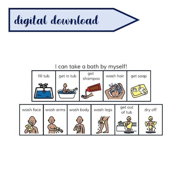 Printable BATHTUB Visual Schedule - picture sequence behaviour support