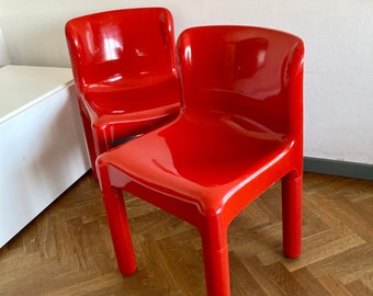 1 of 8 Vintage Kartell Model 4875 Chairs / Design Carlo Bartoli for Kartell / Made in Italy / 1970S / Plastic / Red Plastic Chair / Marked