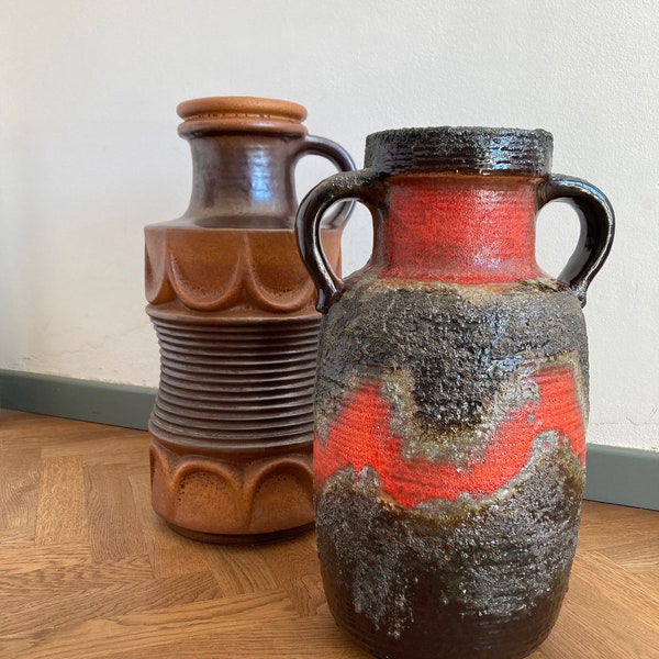 1 of 2 Vintage XL Vase Carstens Keramik / 1960s West German Pottery / Red & Black Mid Century Brutalist Floor Vase / 7914-45 / 7613-40