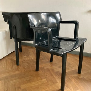 Vintage KARTELL Black Plastic Armchair / Chair Type K4870 / Design Anna Castelli Ferrieri / Made in Italy 80s