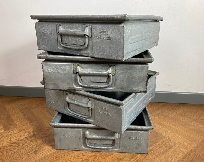 1 of 4 Vintage Industrial Metal Box / Stacking Metal Box BOSCH