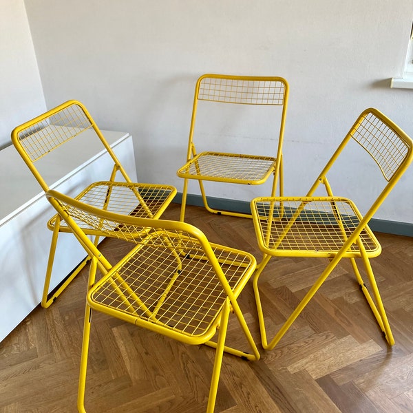 Chaises IKEA Ted Net jaunes rares sur 4 / Niels Gammelgaard / Années 1970 / Chaise pliable en métal / Jaune / Détruit / Chaise industrielle