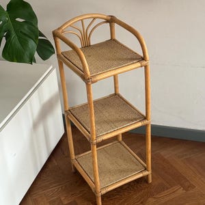 Vintage Rattan and Bamboo Shelf / Boho Rack / Plant Stand or Storage Unit / Made in Italy / 1960s