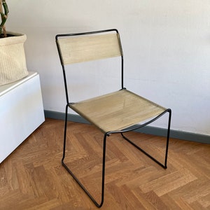 Mid Century Italian Spagetti Chair / Black Metal and Transparent Plastic Chair / Vintage Dining Chair / Retro Chair