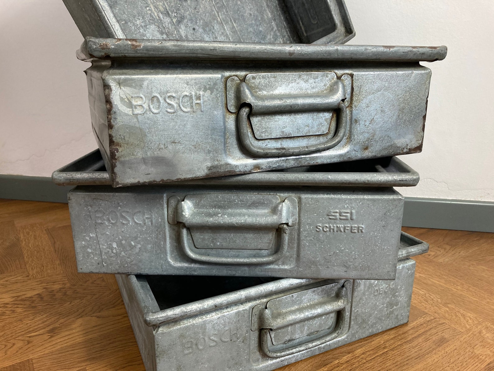 1 of 4 Vintage Industrial Metal Box / Stacking Metal Box BOSCH Etsy
