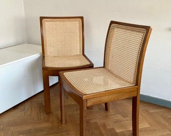 Paire de chaises italiennes Mid-Century en rotin / Chaise de salle à manger vintage / Ensemble de 2 chaises / Fabriqué en Italie / Design italien des années 80