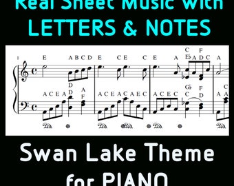 Includes NOTE-NAMES: Swan Lake Main Theme | Piano Sheet Music with Letter-Name labels included