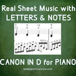 Inclui NOMES DE NOTAS: 'Canon in D' para piano de Pachelbel | Partituras com rótulos de letras incluídas | Download instantâneo de PDF