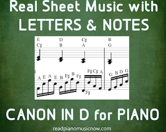 Enthält NOTENNAMEN: Pachelbels „Kanon in D“ für Klavier | Noten mit Buchstaben-Namen-Etiketten inklusive | Sofortiger PDF-Download