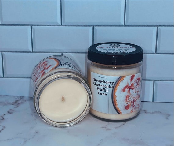 Strawberry Cheesecake Waffle Cone Soy Wax Candle 7oz