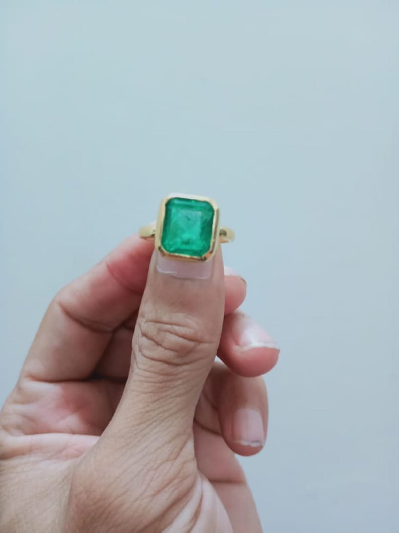 Gorgeous 5.2 CT Elegant Beryl Natural Unheated Untreated Earth Mined Rectangle Emerald Handmade Cocktail 18K Gold Plated Engagement Ring