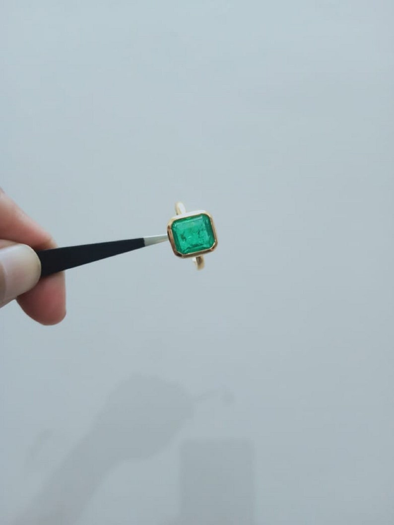 Gorgeous 5.2 CT Elegant Beryl Natural Unheated Untreated Earth Mined Rectangle Emerald Handmade Cocktail 18K Gold Plated Engagement Ring