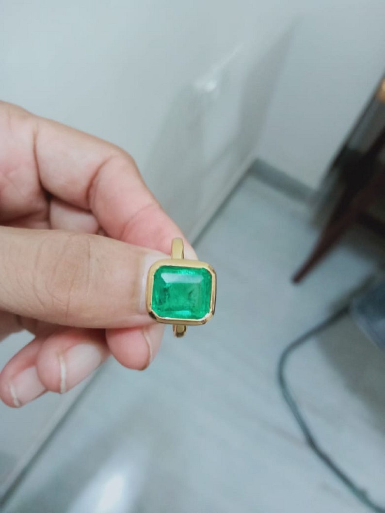 Gorgeous 5.2 CT Elegant Beryl Natural Unheated Untreated Earth Mined Rectangle Emerald Handmade Cocktail 18K Gold Plated Engagement Ring