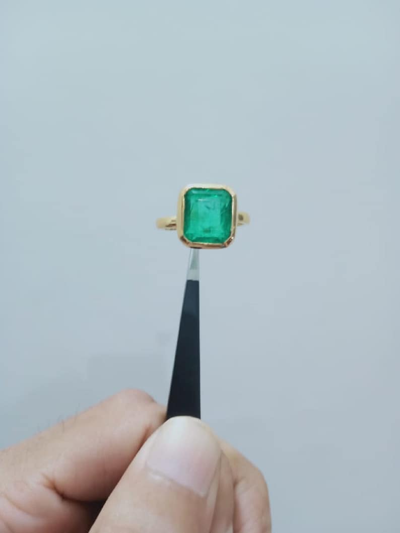 Gorgeous 5.2 CT Elegant Beryl Natural Unheated Untreated Earth Mined Rectangle Emerald Handmade Cocktail 18K Gold Plated Engagement Ring