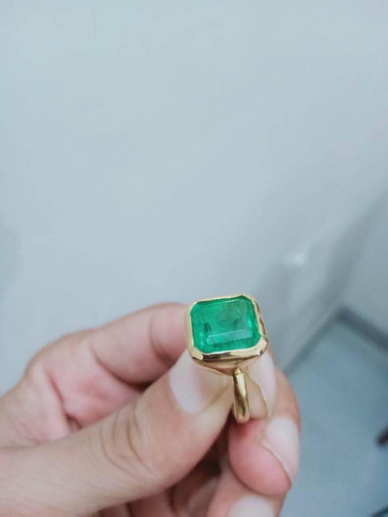 Gorgeous 5.2 CT Elegant Beryl Natural Unheated Untreated Earth Mined Rectangle Emerald Handmade Cocktail 18K Gold Plated Engagement Ring