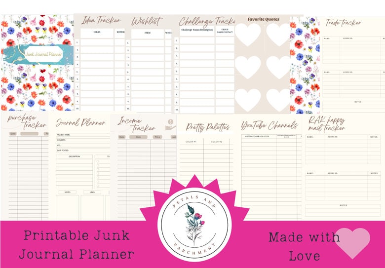 Junk Journal Planner: Printable Project &amp; Purchase Tracker (digital ...