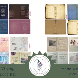 Faux Vintage Passport Kit, Vintage Passport, Junk Journal Ephemera, Travel journal, Pretend Passport