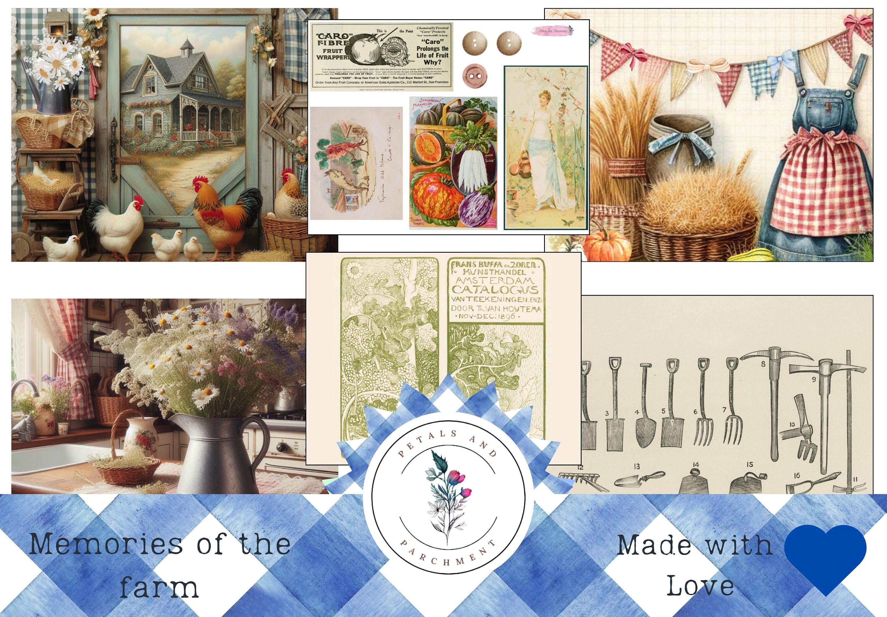 Vintage Farm Journal Pages Kit: Gingham Farmhouse Printables (digital ...