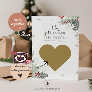 Carte a gratter - annonce grossesse avec votre échographie - cadeau de noel - je suis enceinte - bébé arrive - carte de noël