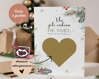 Carte a gratter - annonce grossesse avec votre échographie - cadeau de noel - je suis enceinte - bébé arrive - carte de noël