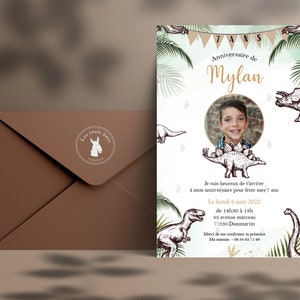 Carte invitation - anniversaire ou baptême - Dinosaure - T-Rex   - 1 an et +